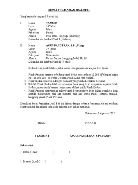 Surat Perjanjian Jual Beli Pdf