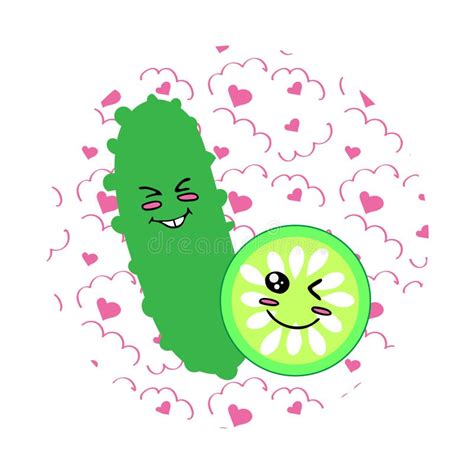 Happy Cucumber In Cartoon Style Kawaii Vector Illustration Stock