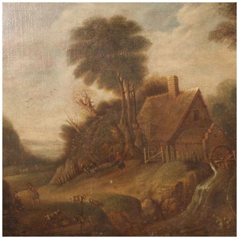 Peinture à l huile sur panneau flamande du 19ème siècle Paysage avec