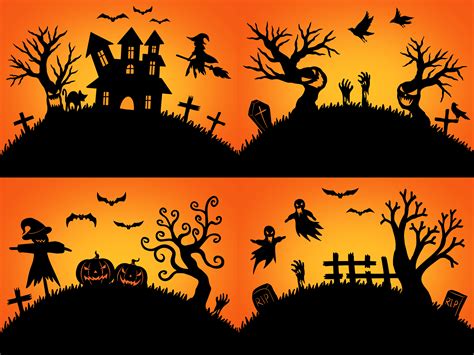 Halloween Silhouette Orange Background Graphic By Purmoon · Creative