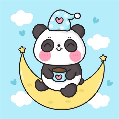 Dibujos animados lindo oso panda tomando café Vector Premium