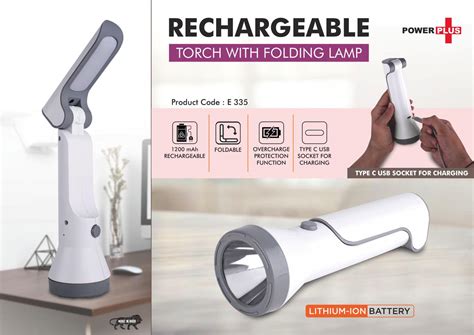 E335 - Rechargeable Torch with Folding Lamp | 1200 mAh rechargeable ...