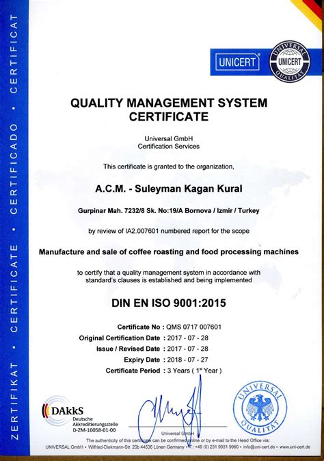 quality control  cerificates coffee roasting machine