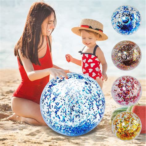 Beach Ball Inflatable Transparent Sequins Pvc Summer Beach Pool Ball ...