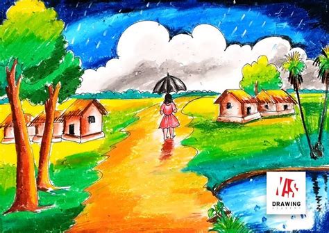 How To Draw Rainy Season Scenery Rainy Season Scenery Drawing