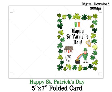 Happy St Patricks Day Printable Card 5 X 7 Folded Card Etsy