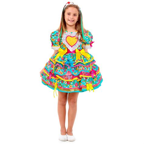 Vestido Feminino Infantil Festa Junina Floral Saia Godê