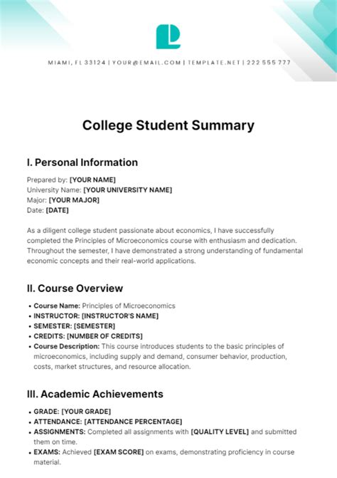 Free College Student Summary Template - Edit Online & Download | Template.net