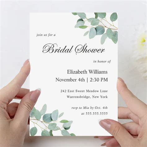 Elegant Modern Eucalyptus Bridal Shower Invitation Zazzle