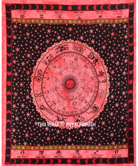 Orange Hindu Astrology Horoscope Zodiac Bohemian Tapestry Wall Hanging