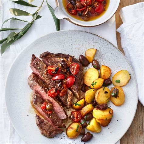 Rib Eye Steak Mit Oliven Rosinen Dip Rezept Essen Und Trinken