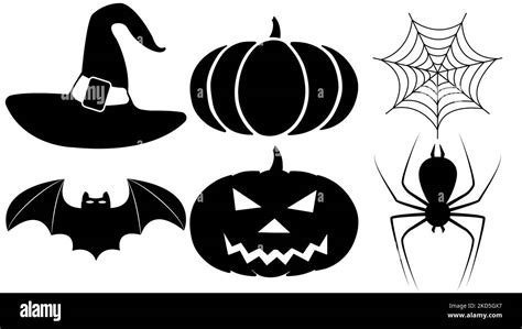 Pack Set Of Halloween Symbols Black Isolated With White Background