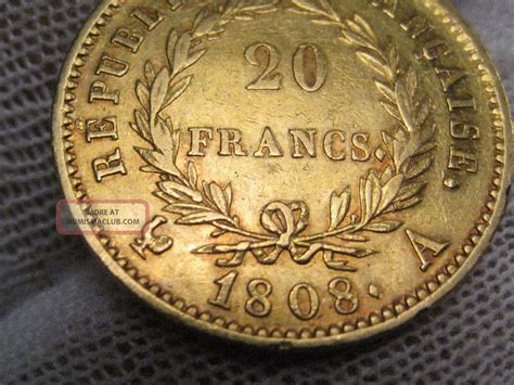 1808 A Gold 20 Franc Coin. France. Napoleon Bonaparte. Agw. 1867 Troy Oz.