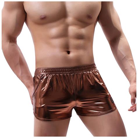 Ydkzymd Men Holographic Shiny Metallic Swim Boxer Briefs Trunks Shorts