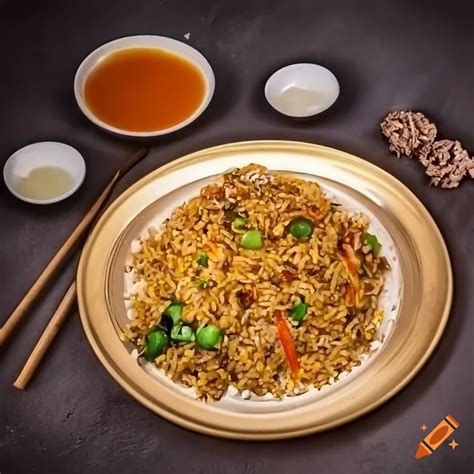 Plate Of Delicious Fried Rice With Chinese Food On A Table On Craiyon