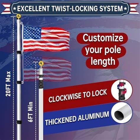 Telescopic Flag Pole Kit Ft Height Adjustable Heavy Duty Aluminum