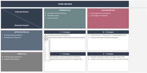 TOWS Matrix Excel Template TOWS Analysis SWOT Analysis Business Strategy Strategic Planning ...