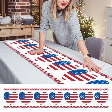 SDJMa 4th Of July Decorations Blue Star Table Runner 12x70 Inch America