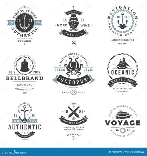 Nautical Logos Templates Set Stock Vector Illustration Of Cannon