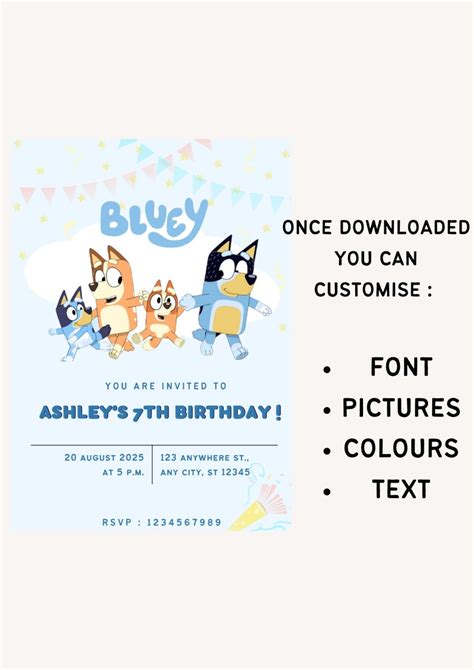 Diy Digital Bluey Party Invitation Canva Template Etsy