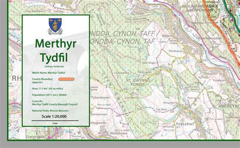 Merthyr Tydfil County Map | I Love Maps