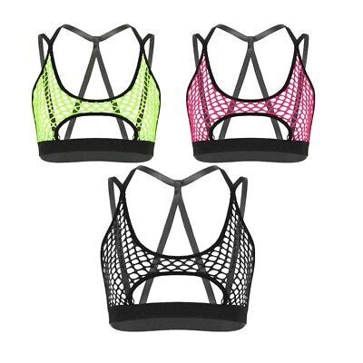 Damen Durchsichtig Crop Top Weste Netz Bh Bustier Fischnetz Oberteil