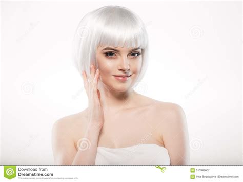 Short Blonde Hair Woman Bob Platinum Hairstyle Stock Image Image Of Bright Coloring