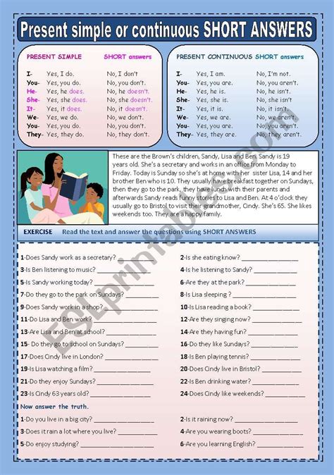 Present Simple Or Continuous Short Answers Esl Worksheet By Traute 16632 Hot Sex Picture