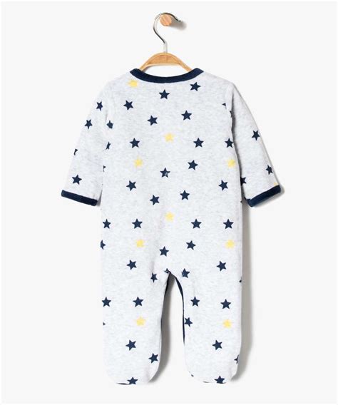 Pyjama Bebe Garcon Motifs Etoiles Avec Biais Contrastant Gris Bebe GÉmo