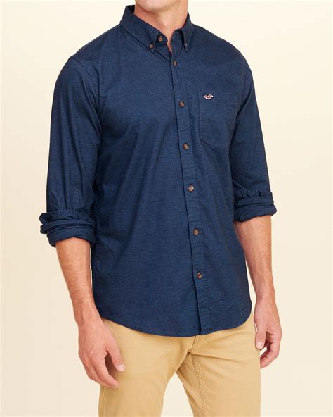 Hollister Stretch Oxford Shirt in Blue for Men | Lyst