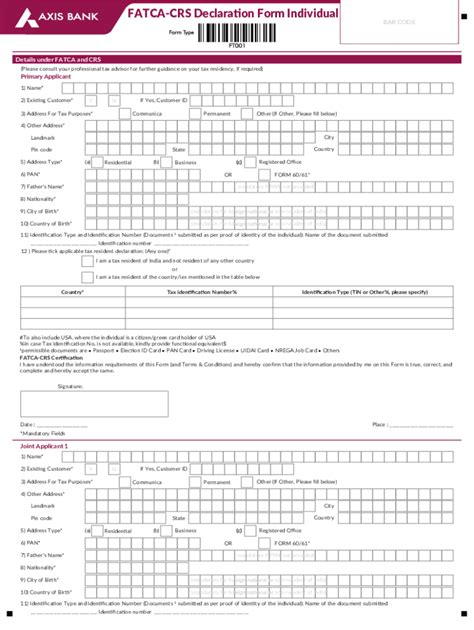 Fillable Online Fatca Crs Declaration Form Individual Bar Code Details Fax Email Print Pdffiller