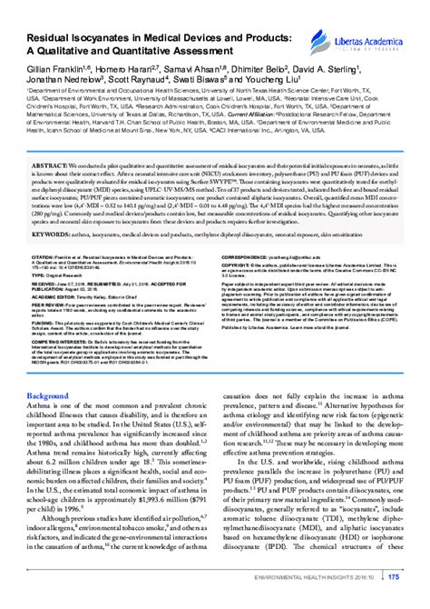 Pdf Residual Isocyanates In Medical Devices And Products A Qualitative And Quantitative