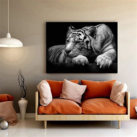 Black And White Tiger Poster Wildlife Wall Art Canvas Painting For