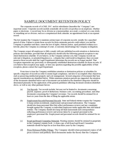 2024 Document Retention Policy Template Fillable Printable Pdf And Forms Handypdf