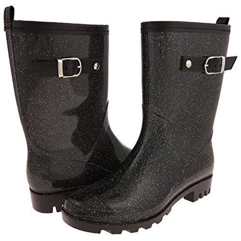 Capelli New York Solid Ladies Short Basic Body Jelly Rain Boot Black Combo 9 Womens Rain Boots