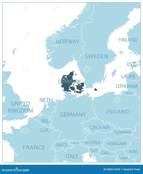 丹麦蓝地图，附邻国名称 库存例证 插画 包括有 大陆 地球 部门 旅游业 欧洲 自治市 相邻 282613445