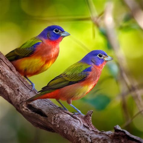 Ai Generated Image Of Painted Bunting Passerina Ciris Bird On Wood