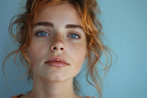 Premium Photo Woman With Freckled Hair And Blue Eyes Generative Ai