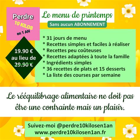 Menu De R Quilibre Alimentaire Printemps Perdre Kilosen An Fr