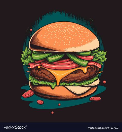 Big Burger Hamburger Hand Drawn Poster Royalty Free Vector