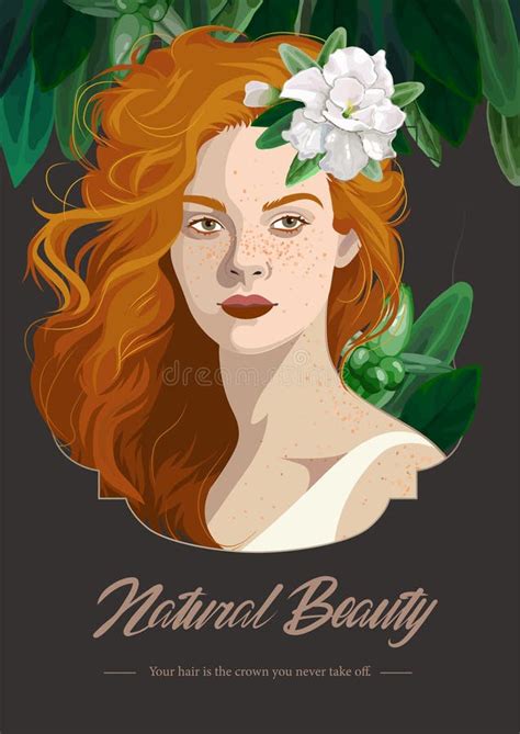 Girl With Freckles And Red Loose Hair Decorated With Flowers Stock