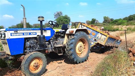 Swaraj Tractor Stuck In Mud With Heavy Loaded Trolley Pulling Out My