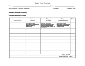 Fillable Online Rubric Form Template Intended Outcome Statement