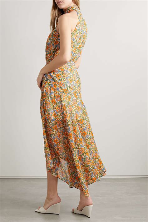 Veronica Beard Leia Floral Print Silk Chiffon Halterneck Midi Dress