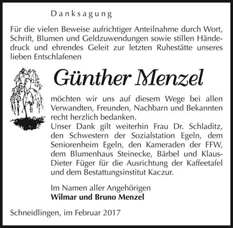 Traueranzeigen von Günther Menzel abschied nehmen de