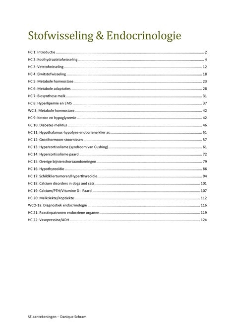 Se Aantekeningen Danique Schram Stofwisseling Endocrinologie Hc