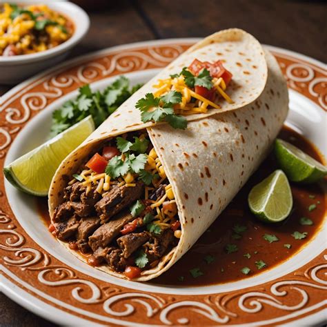 Awardwinning burito served in a mexican restaurant. Intricate detail ...