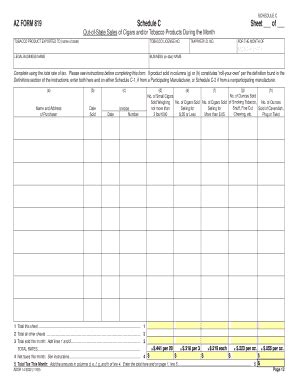 Fillable Online Azdor Arizona Form Schedules C Distributor S