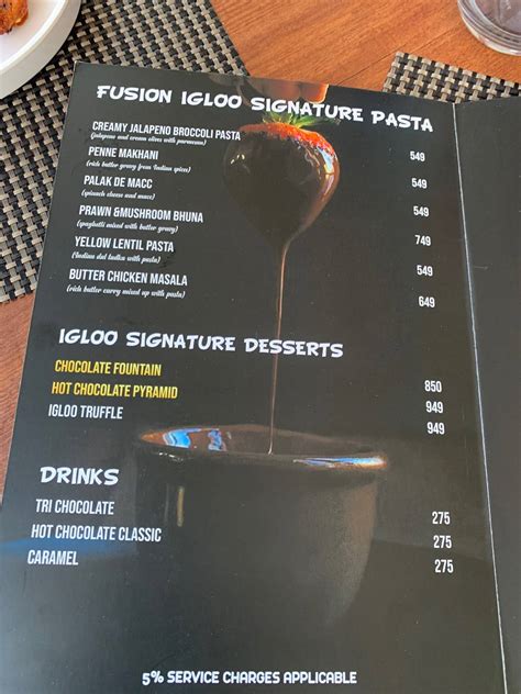 Menu at Igloos rooftop restaurant, Chennai