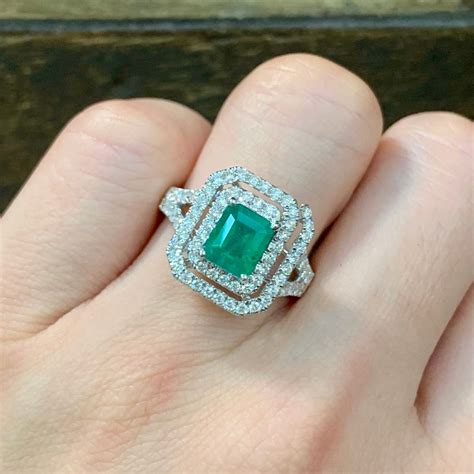 Double Halo Emerald Cut Emerald And Diamond Ring Johnny Jewelry